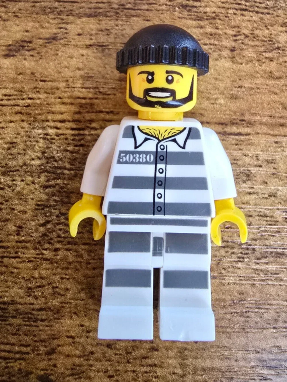 LEGO Police - Jail Prisoner - Prison Stripes, Stubble & Knit Cap - Mini Figure